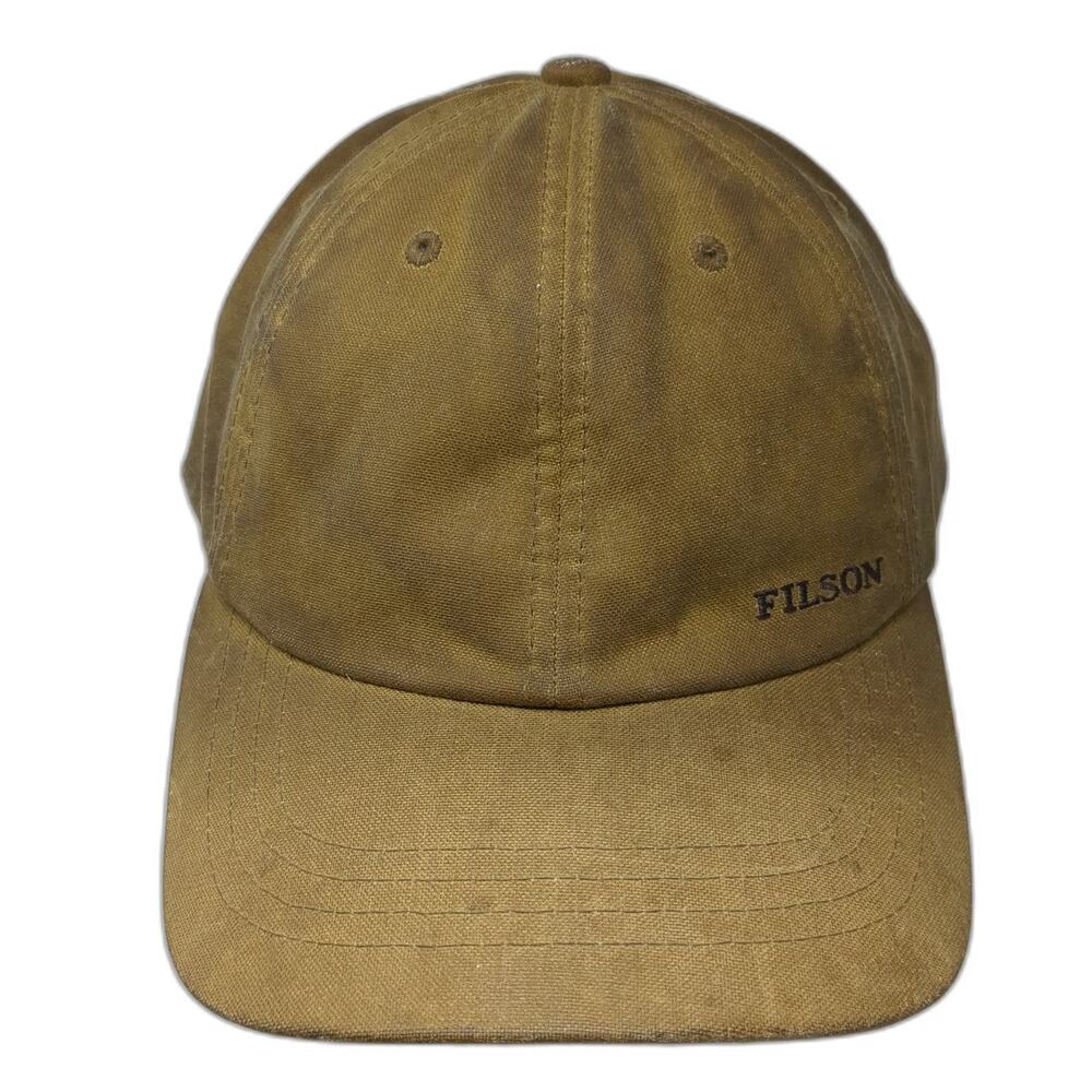 Filson Baseball Cap Brown One Size Waxed Cotton Leather Strap Adjustable Hat